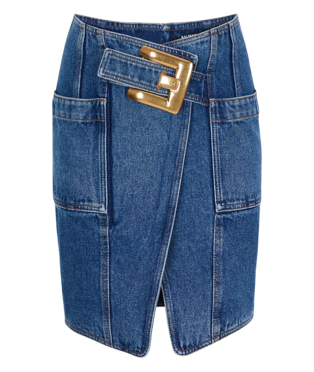 BALMAIN Синяя хлопковая юбка миди, фото 1