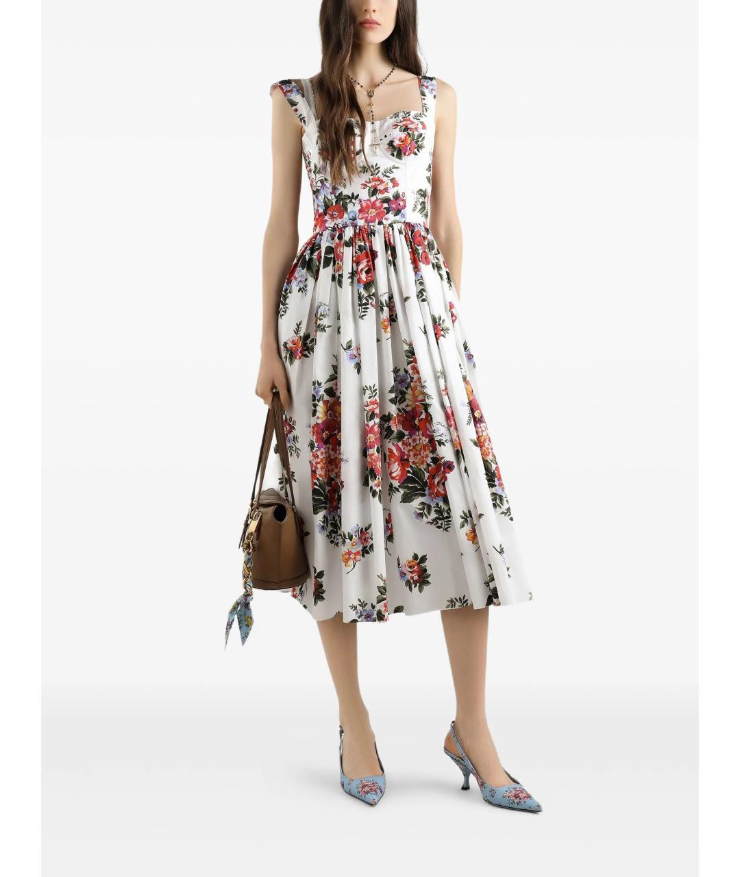 DOLCE&GABBANA Белое хлопковое повседневное платье, фото 2