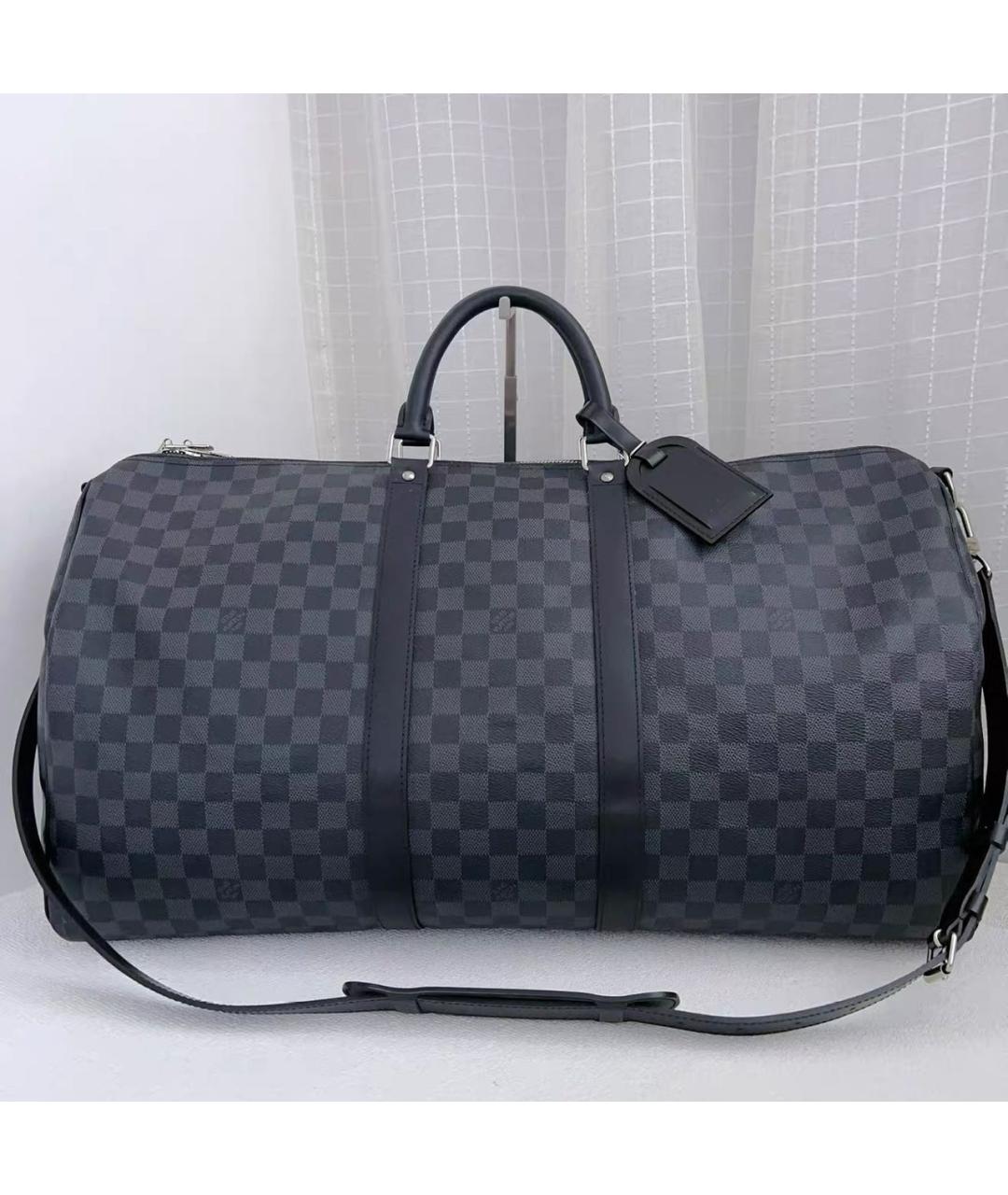 LOUIS VUITTON Черная кожаная дорожная/спортивная сумка, фото 9