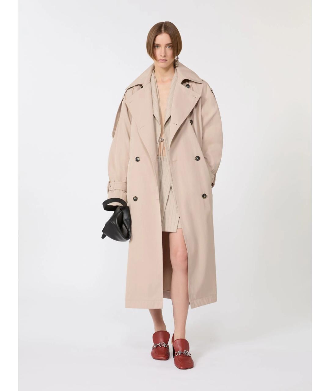 SPORTMAX Бежевый полиэстеровый тренч/плащ, фото 2