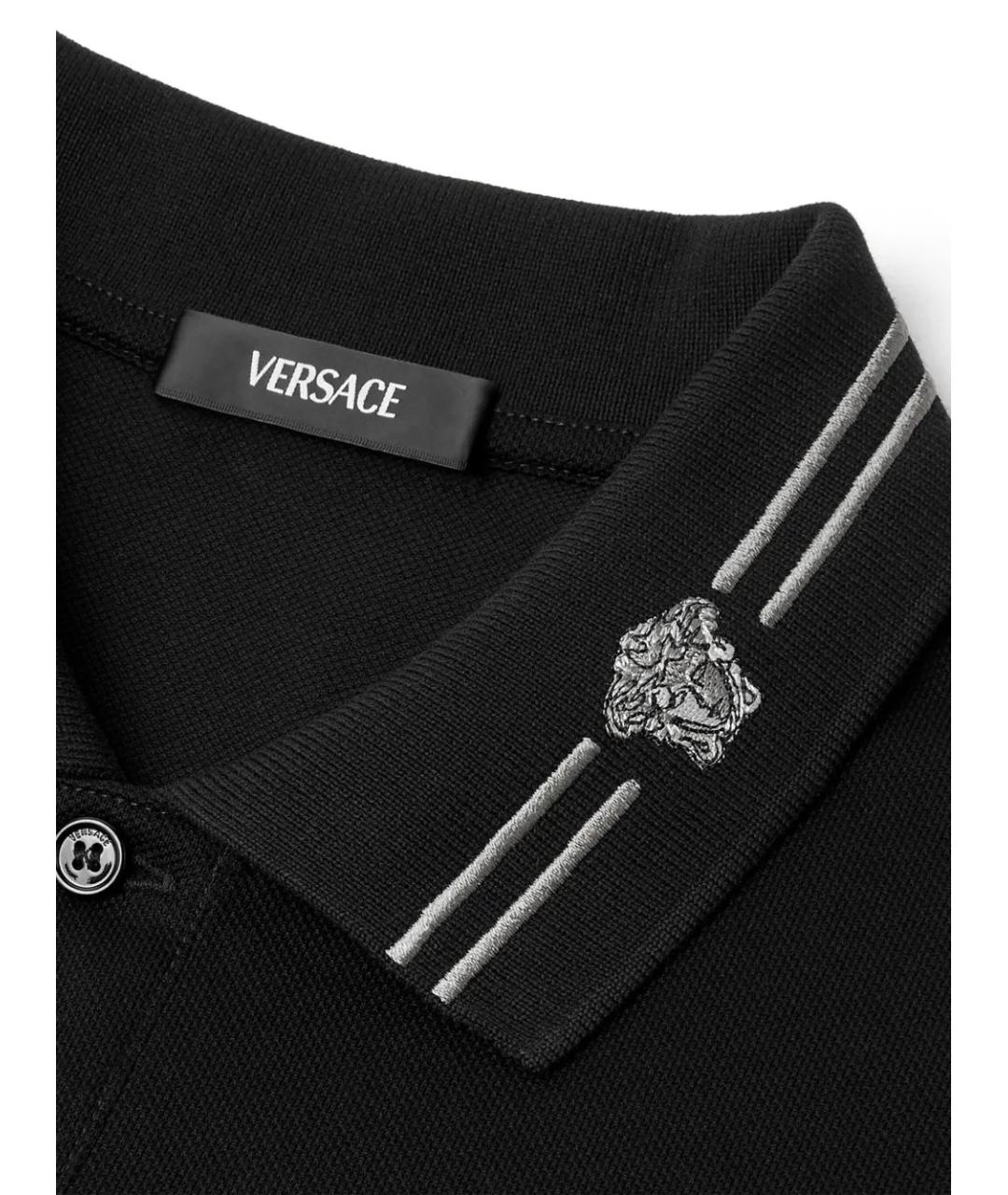 VERSACE Черное хлопковое поло с коротким рукавом, фото 3