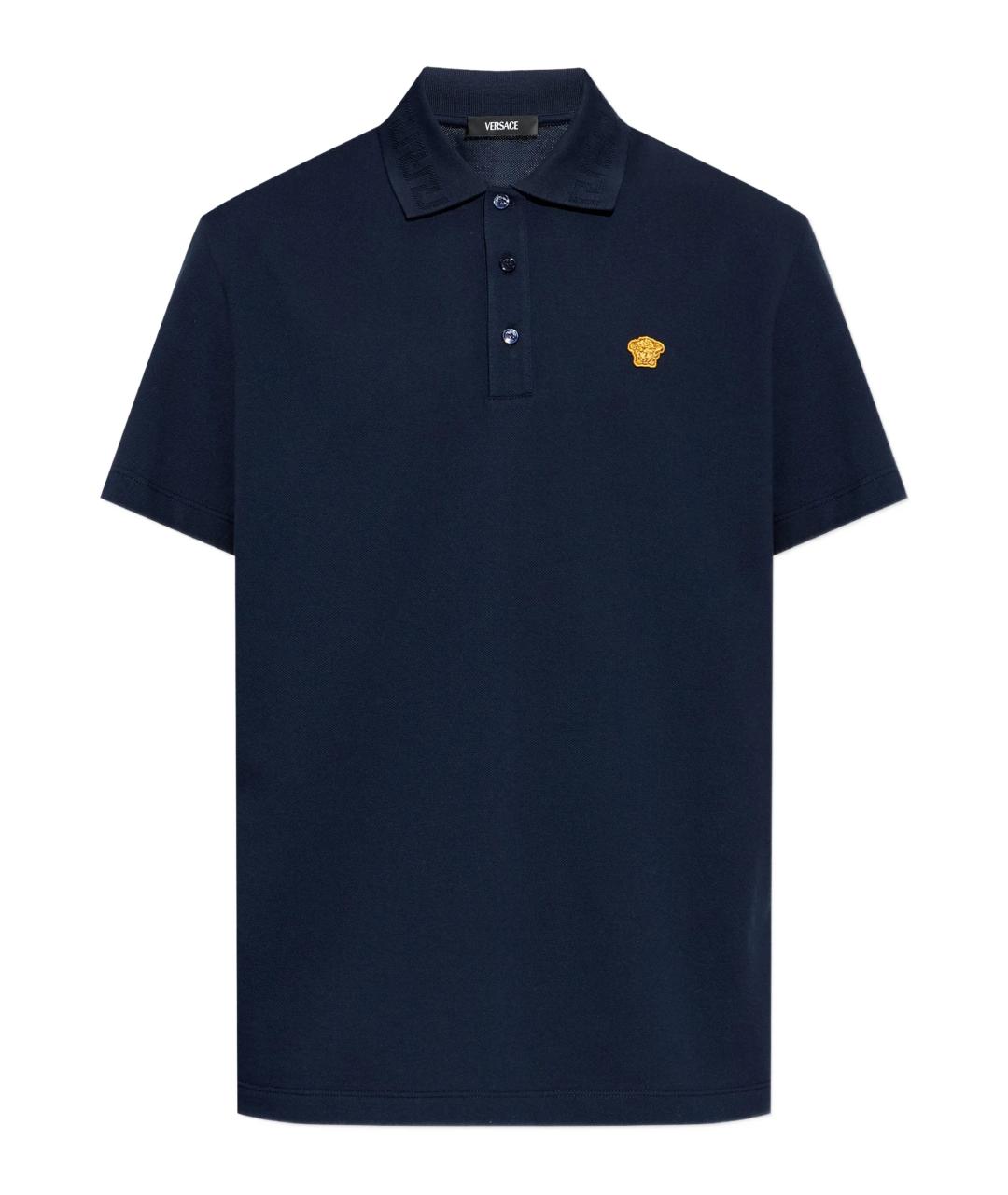VERSACE Синее хлопковое поло с коротким рукавом, фото 1