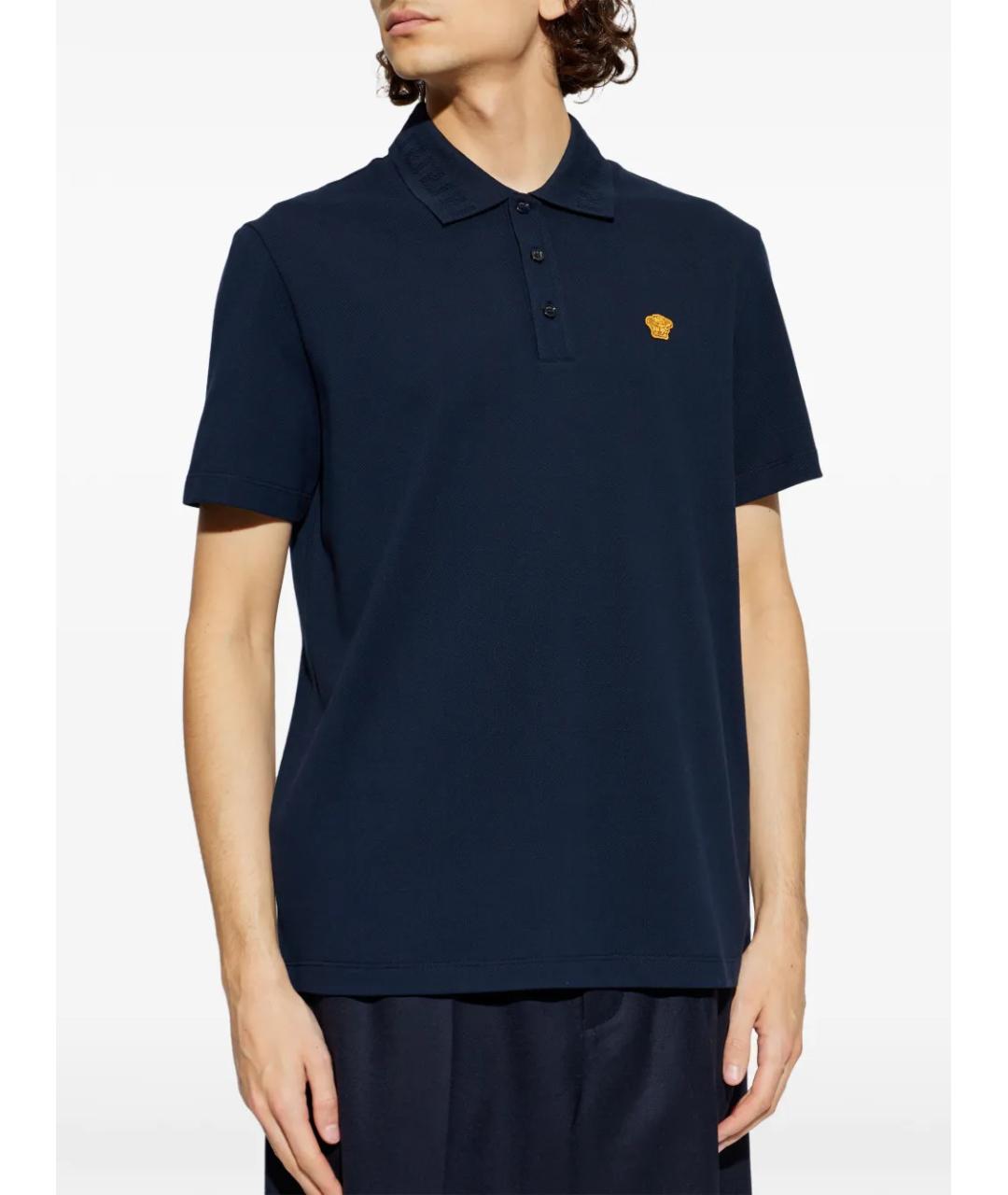 VERSACE Синее хлопковое поло с коротким рукавом, фото 3