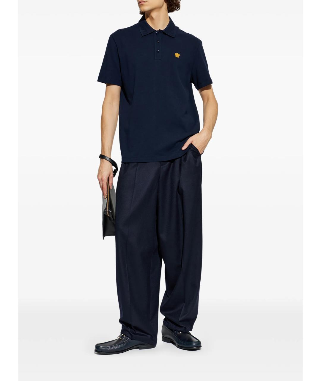 VERSACE Синее хлопковое поло с коротким рукавом, фото 2