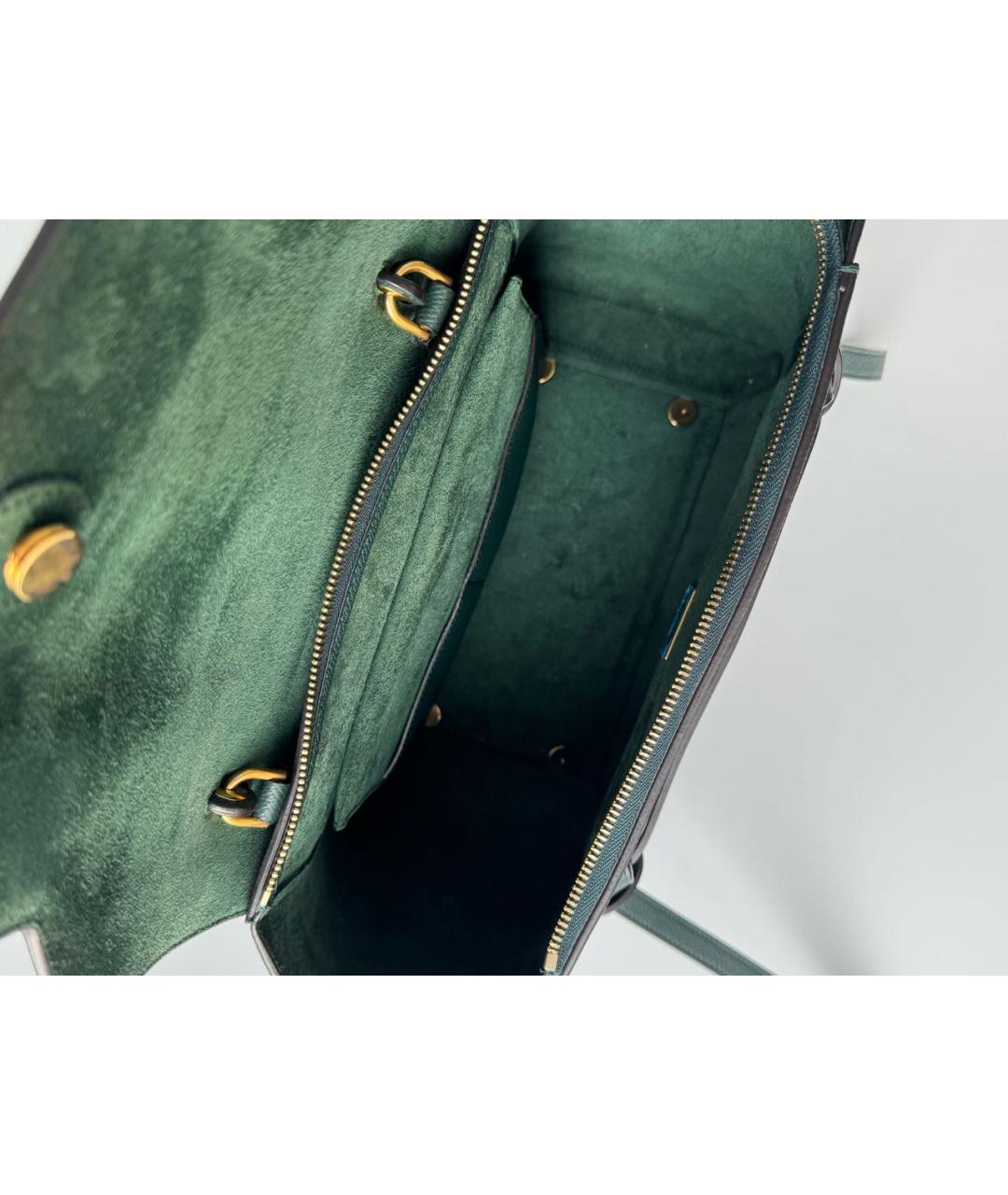 CELINE Зеленая кожаная сумка с короткими ручками, фото 4