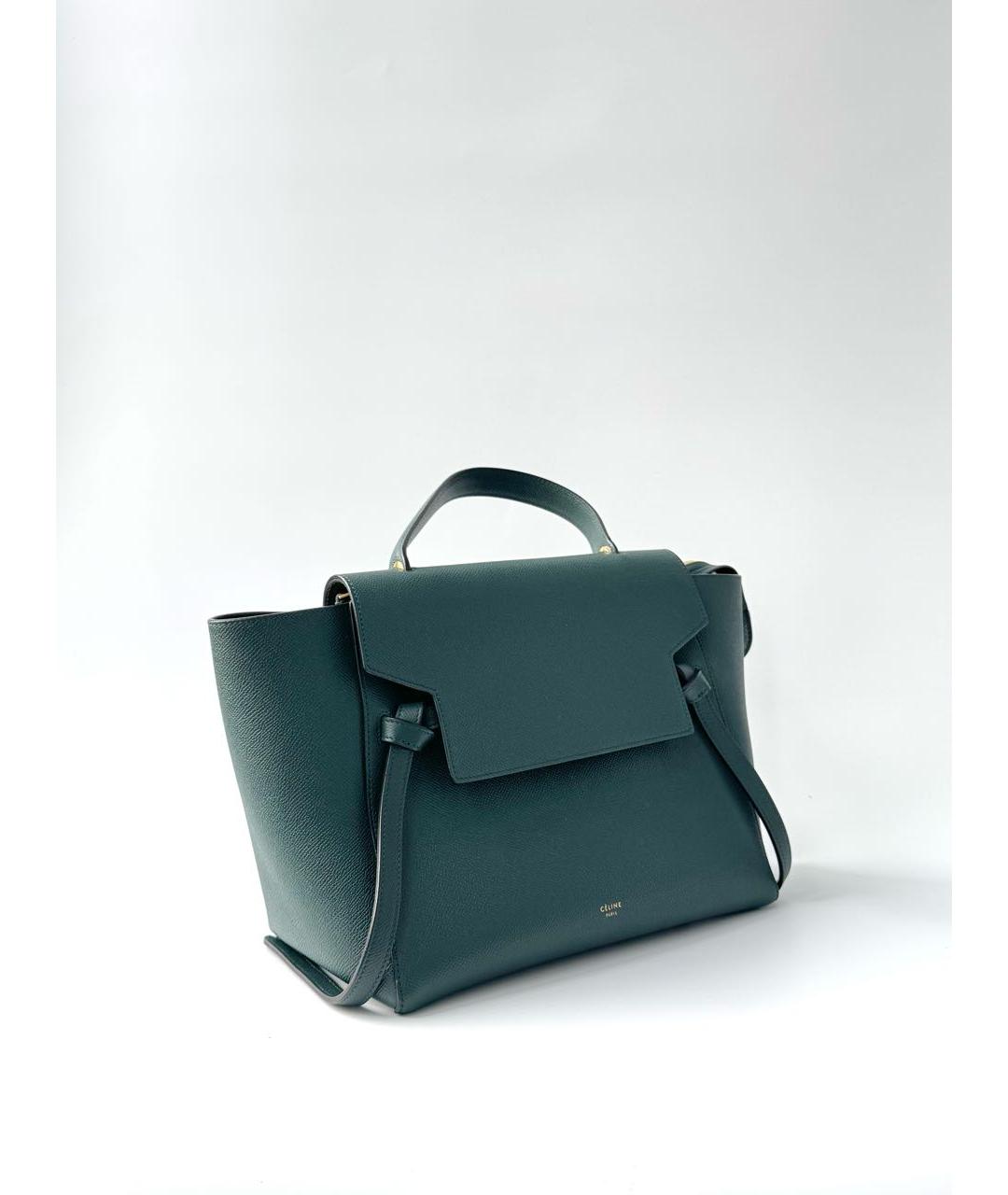CELINE Зеленая кожаная сумка с короткими ручками, фото 2