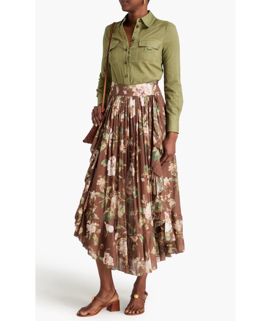 ZIMMERMANN Коричневая хлопковая юбка миди, фото 2