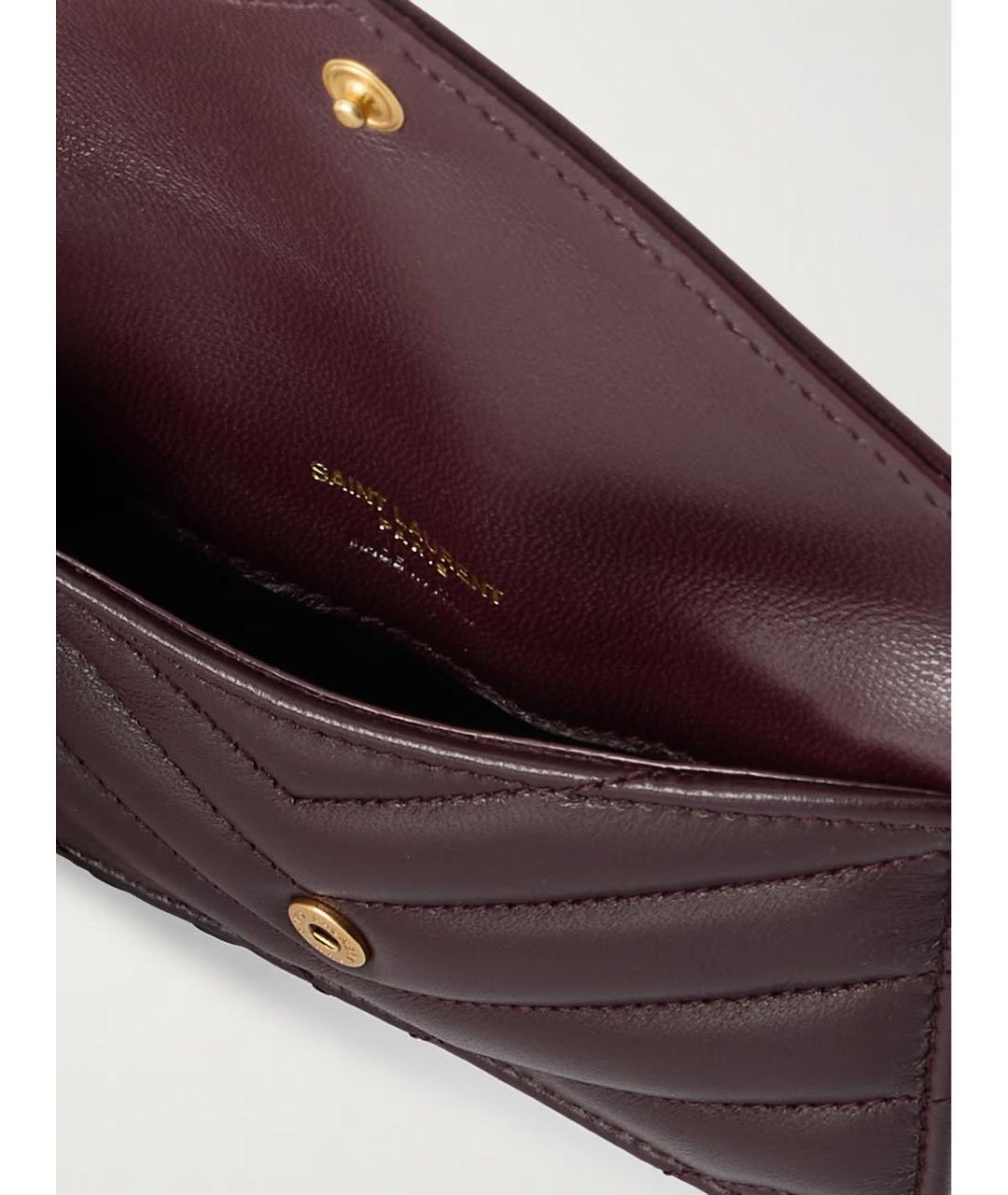 SAINT LAURENT Бордовый кожаный кардхолдер, фото 6