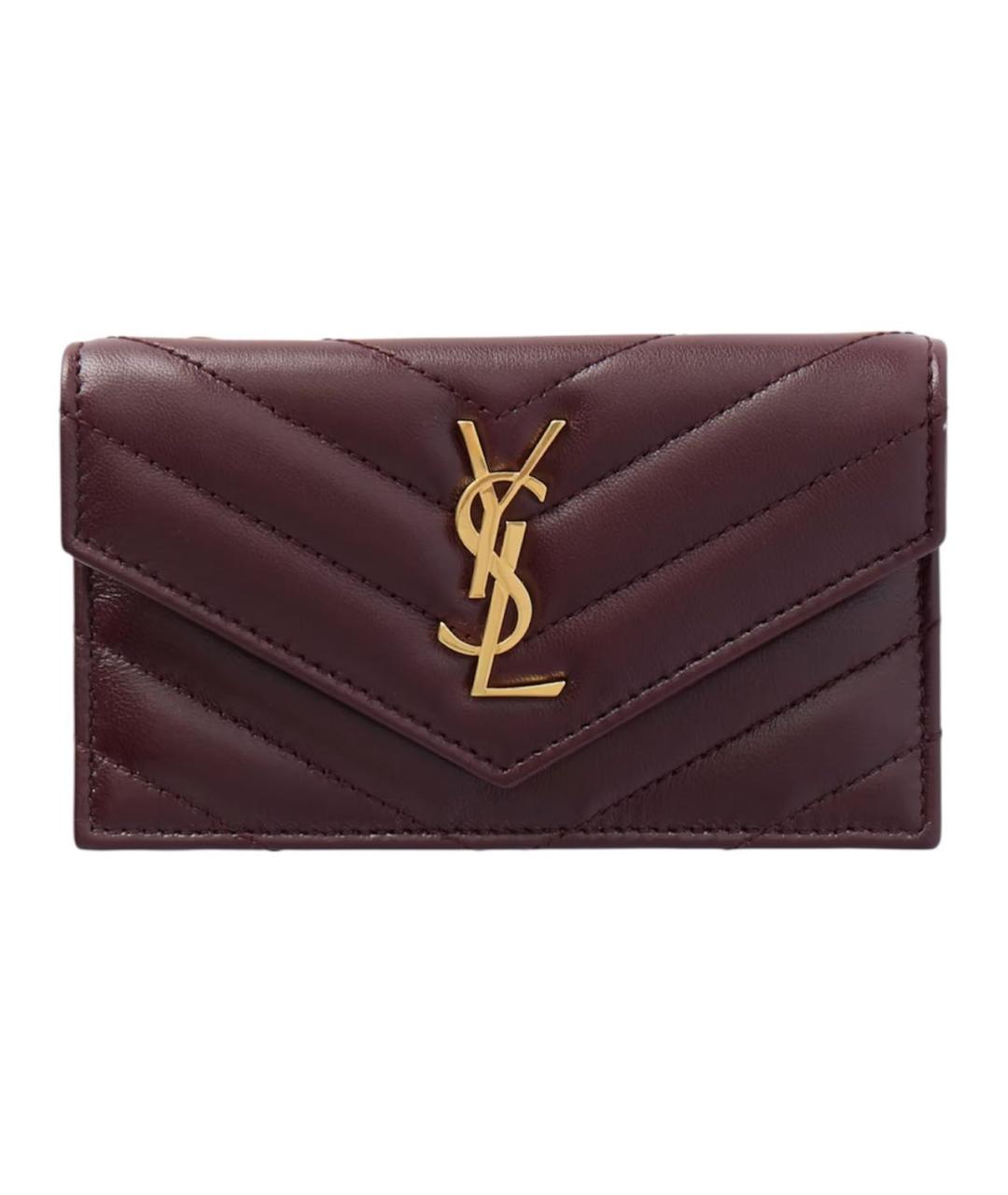 SAINT LAURENT Бордовый кожаный кардхолдер, фото 1