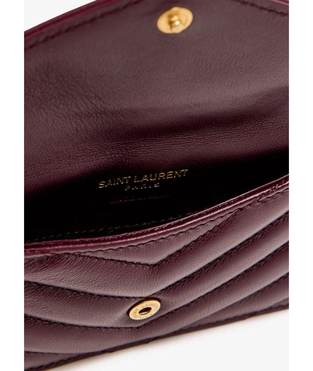 SAINT LAURENT Бордовый кожаный кардхолдер, фото 7