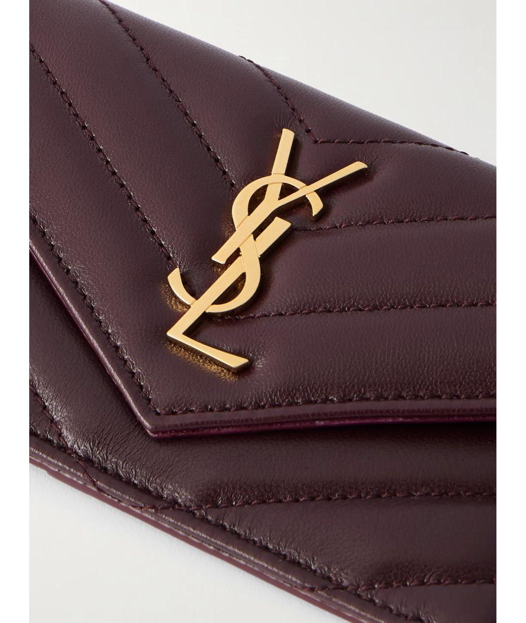 SAINT LAURENT Бордовый кожаный кардхолдер, фото 3