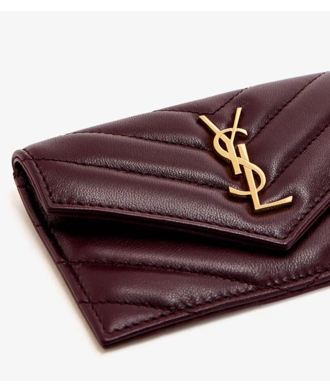 SAINT LAURENT Бордовый кожаный кардхолдер, фото 2