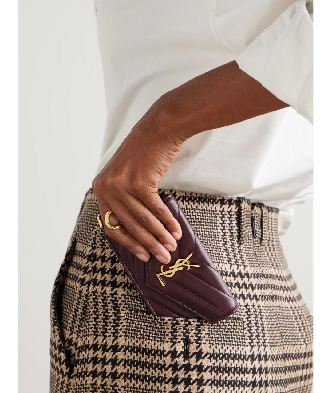 SAINT LAURENT Бордовый кожаный кардхолдер, фото 8