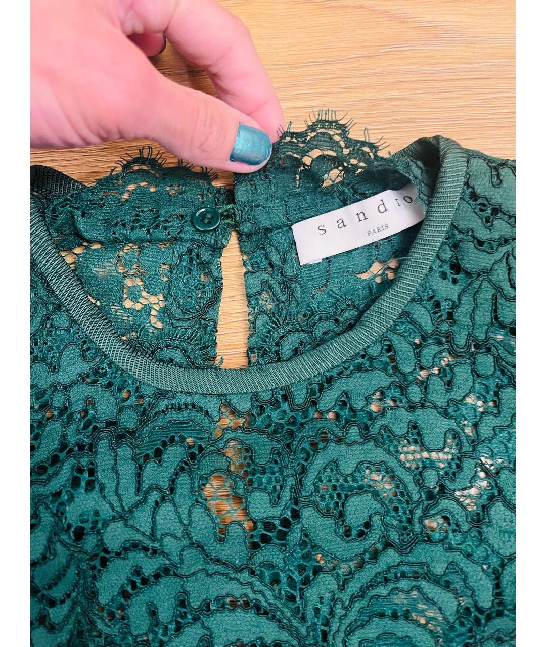 SANDRO Зеленые хлопковое коктейльное платье, фото 5