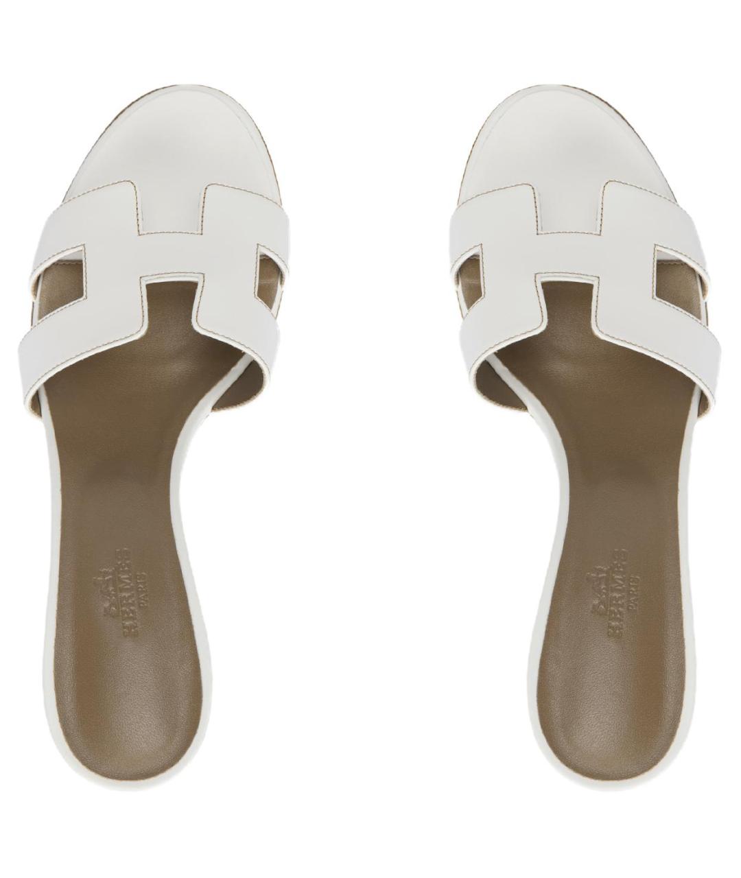HERMES Белые кожаные сандалии, фото 3