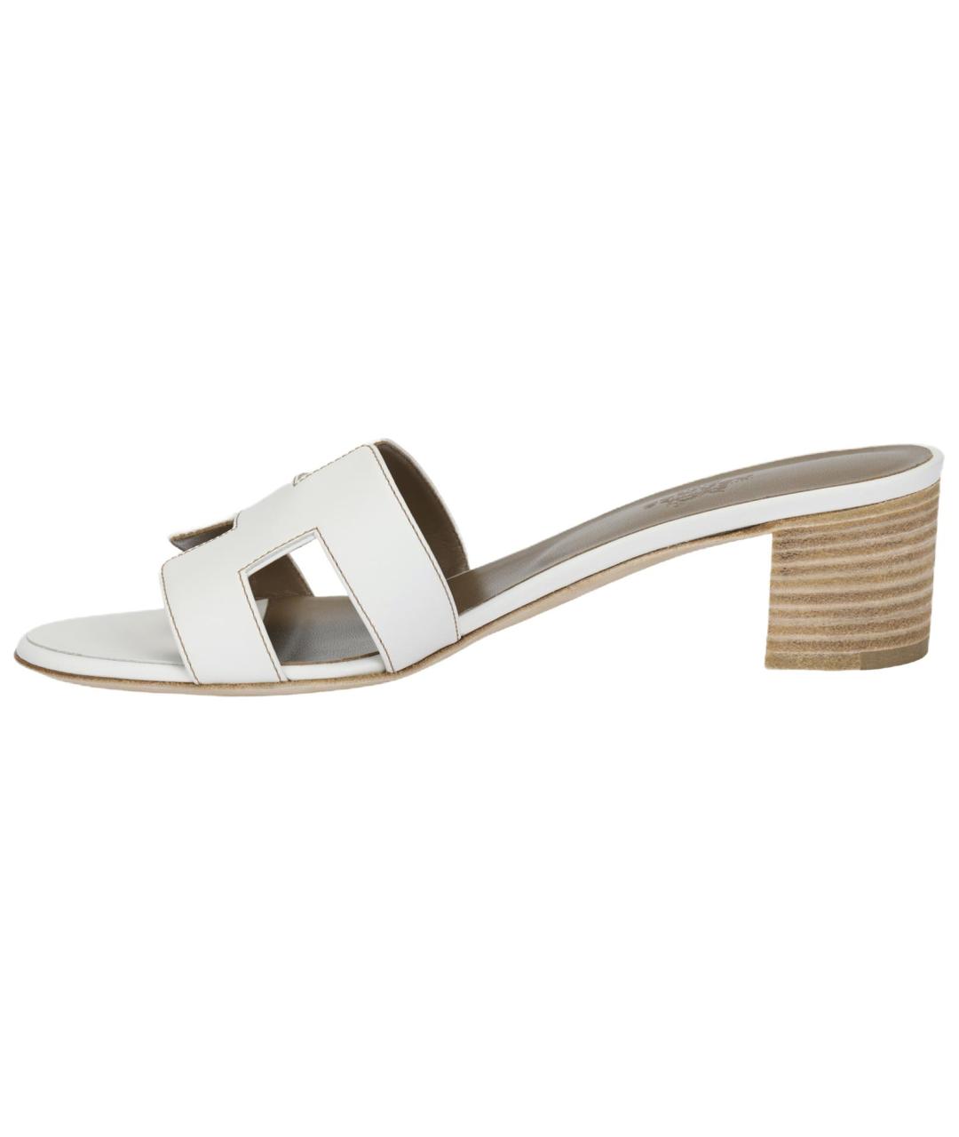 HERMES Белые кожаные сандалии, фото 2