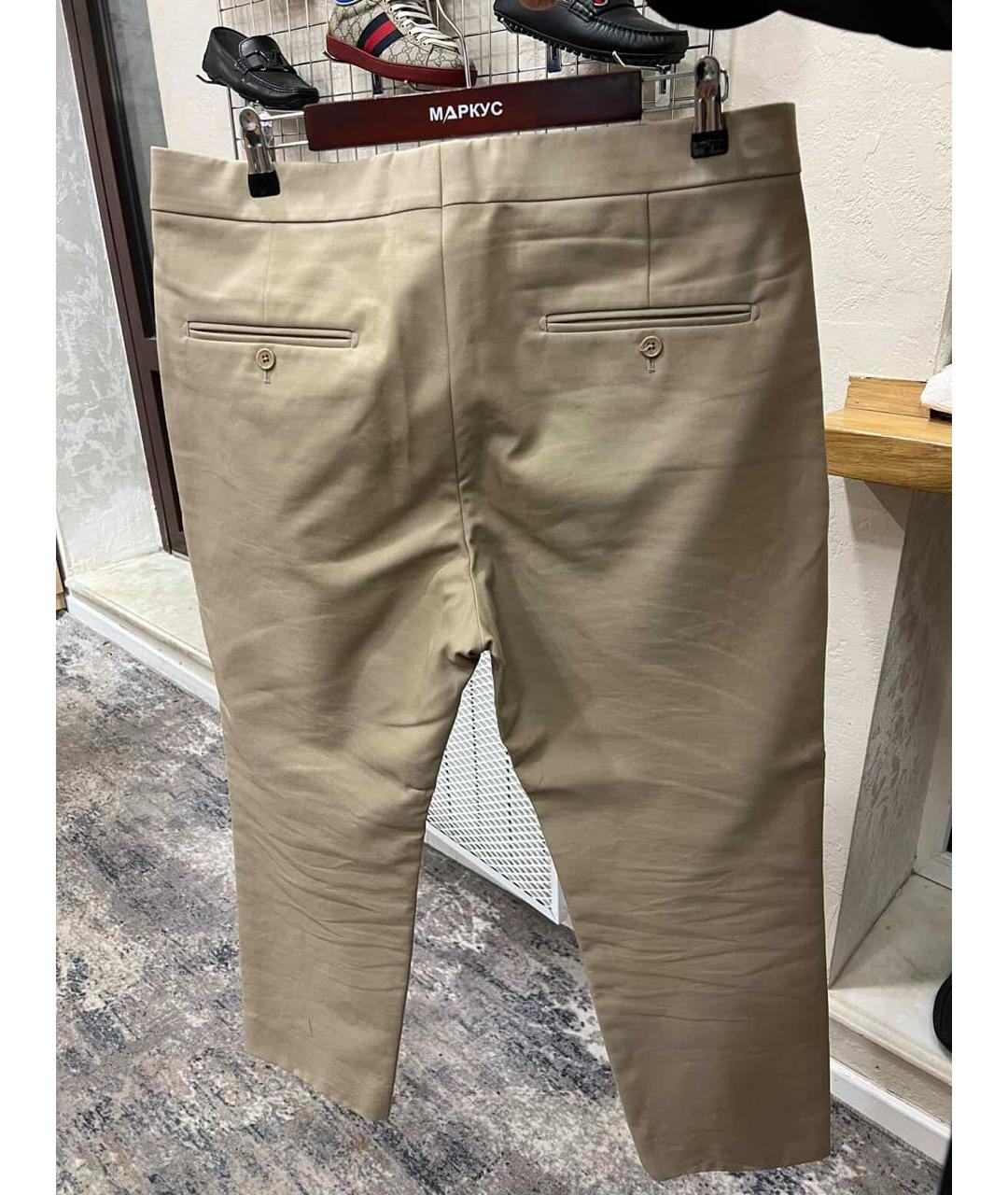 HERMES Бежевые хлопко-эластановые классические брюки, фото 2