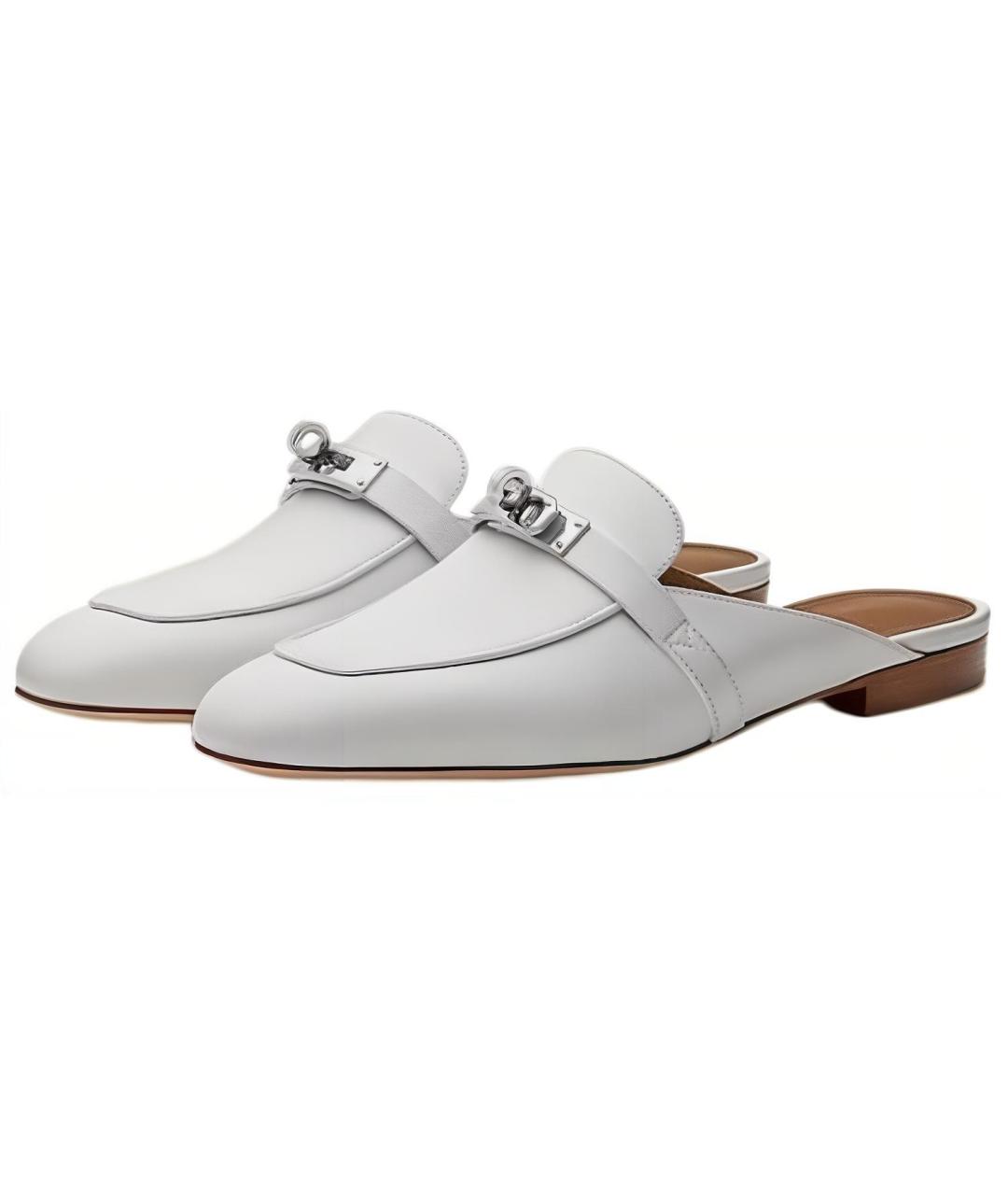 HERMES Белые кожаные мюли, фото 3