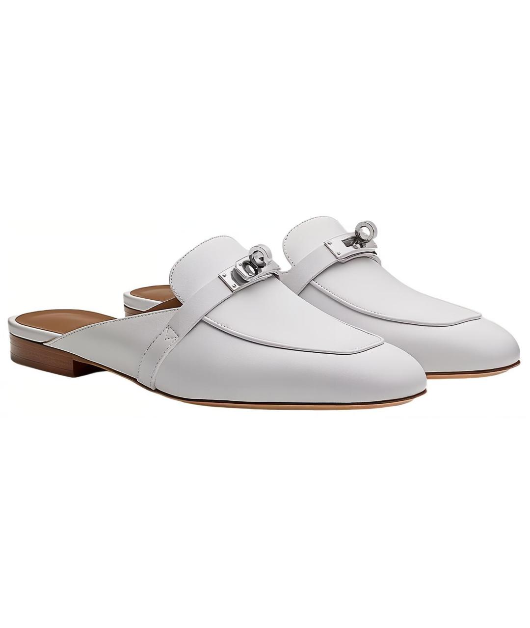 HERMES Белые кожаные мюли, фото 4