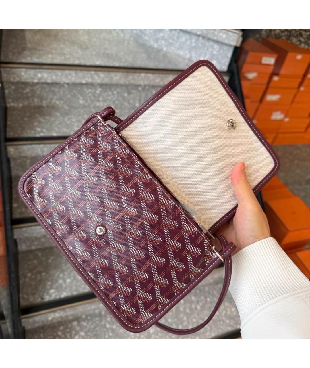 GOYARD Бордовая кожаная сумка через плечо, фото 3