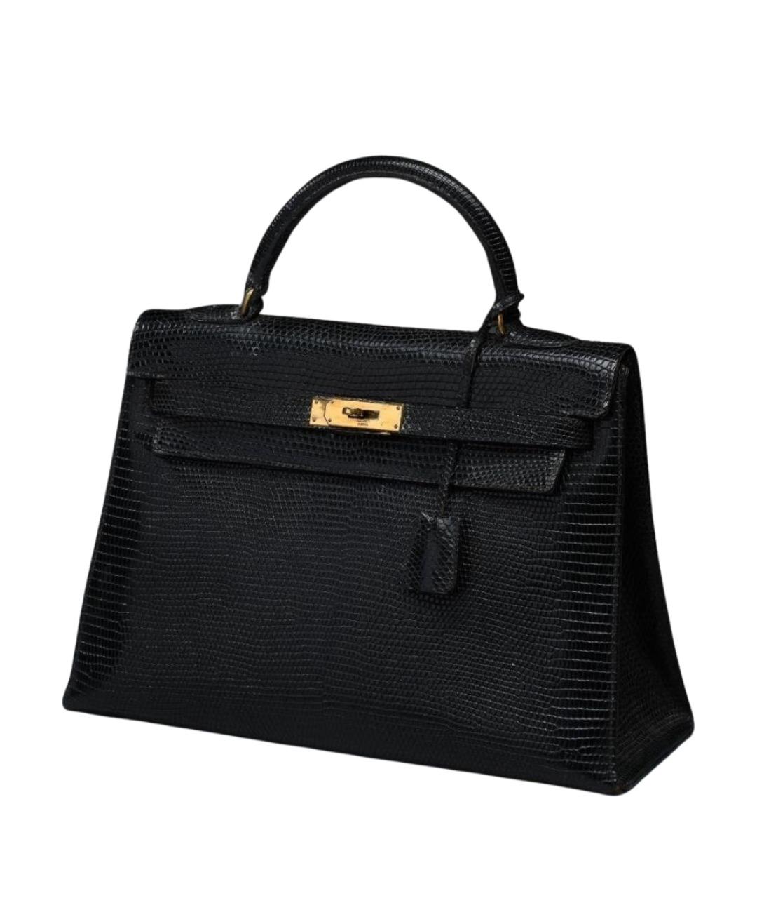 HERMES Черная сумка с короткими ручками из экзотической кожи, фото 1