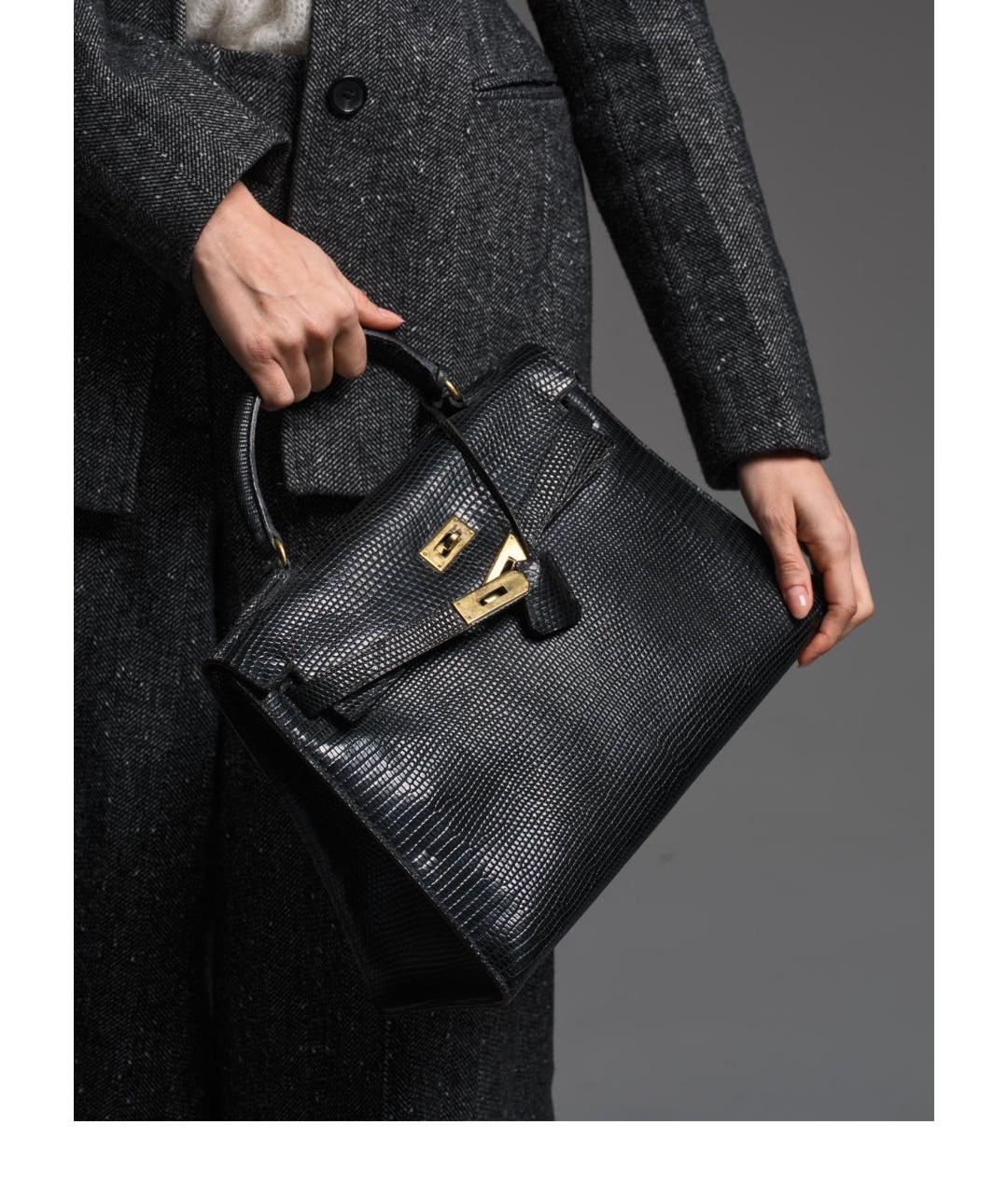 HERMES Черная сумка с короткими ручками из экзотической кожи, фото 4