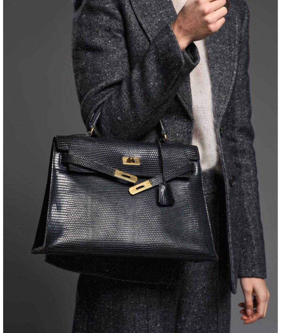 HERMES Черная сумка с короткими ручками из экзотической кожи, фото 2