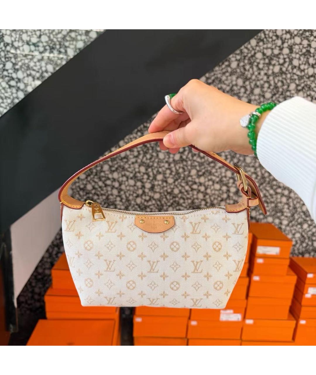LOUIS VUITTON Бежевая кожаная сумка с короткими ручками, фото 7