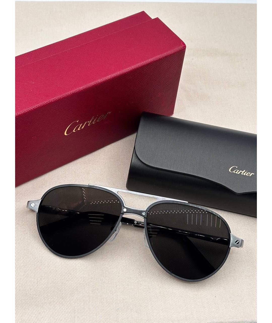 CARTIER Черные металлические солнцезащитные очки, фото 4