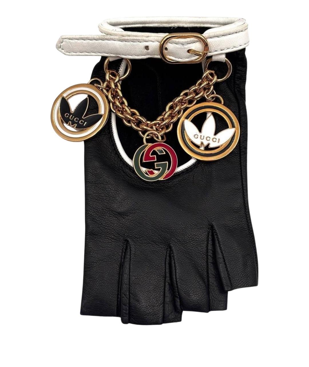 GUCCI Черные кожаные митенки, фото 1