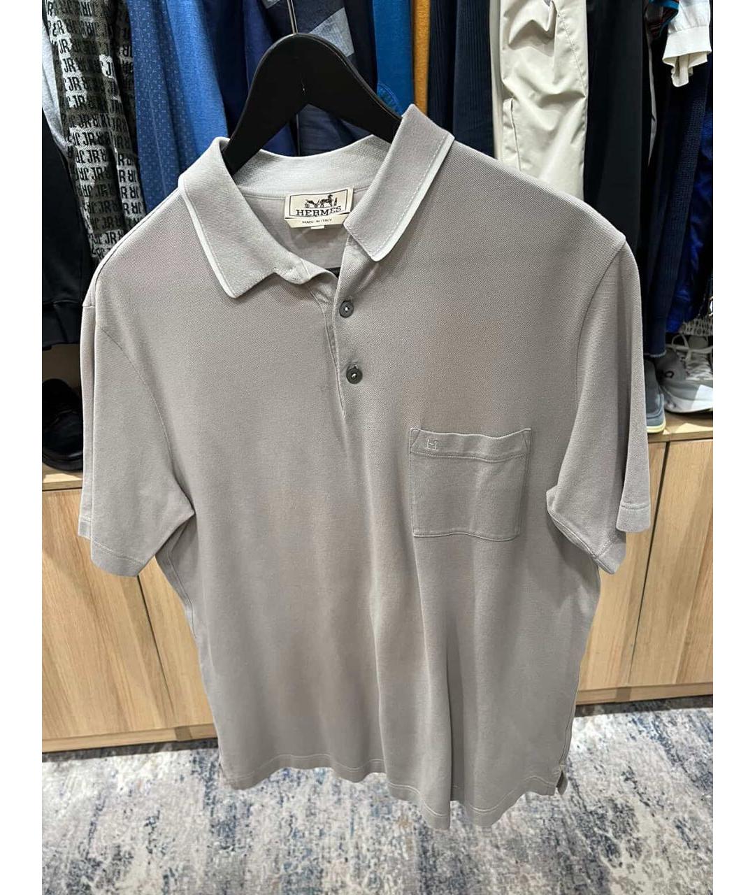 HERMES Серое хлопковое поло с коротким рукавом, фото 3