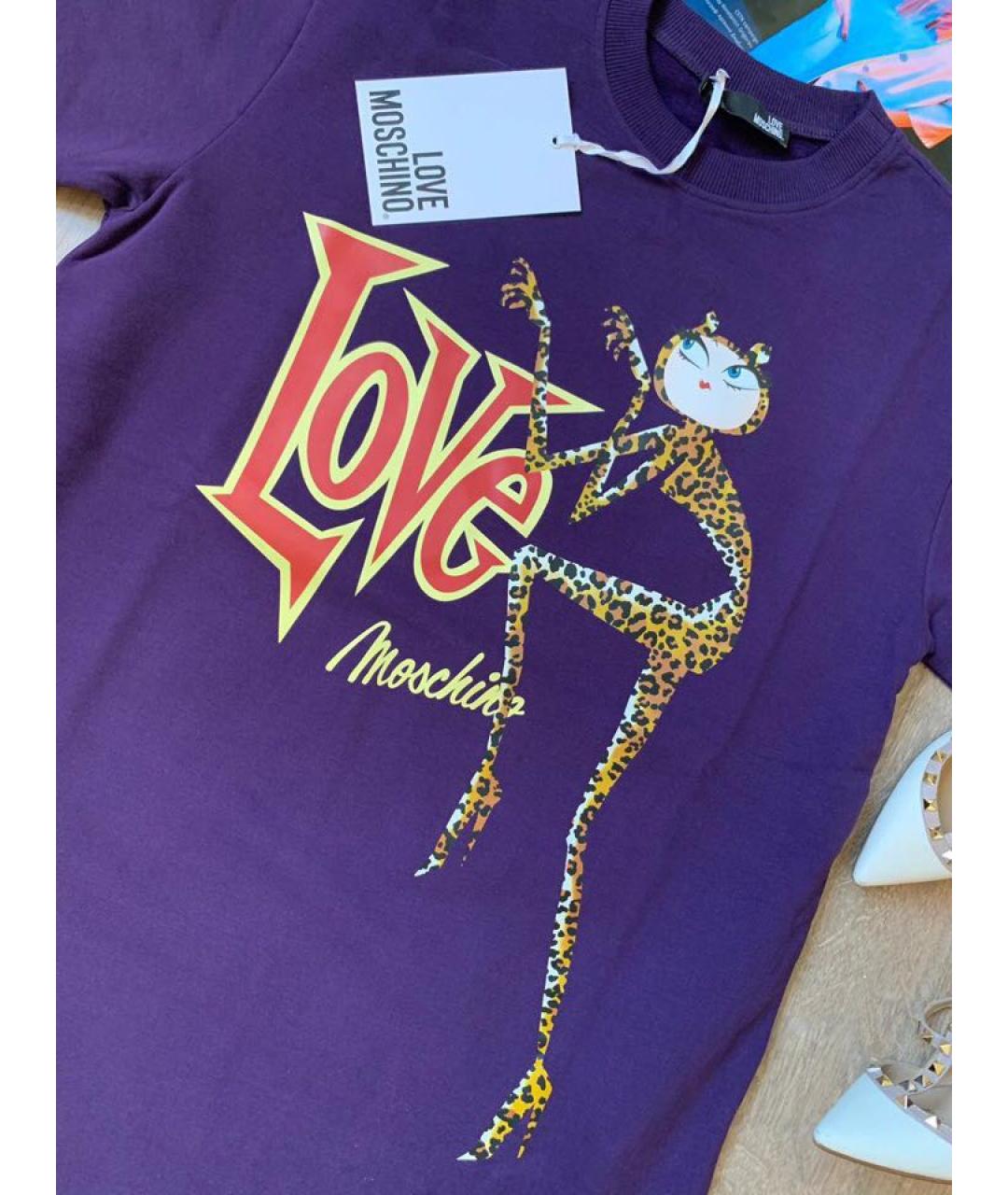 LOVE MOSCHINO Фиолетовое хлопковое повседневное платье, фото 3
