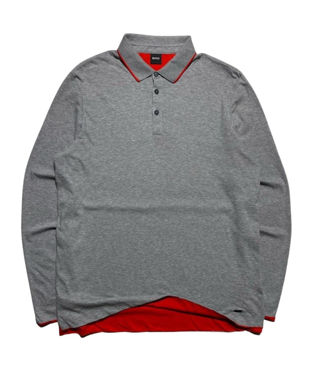 HUGO BOSS Серое хлопковое поло с длинным рукавом, фото 1