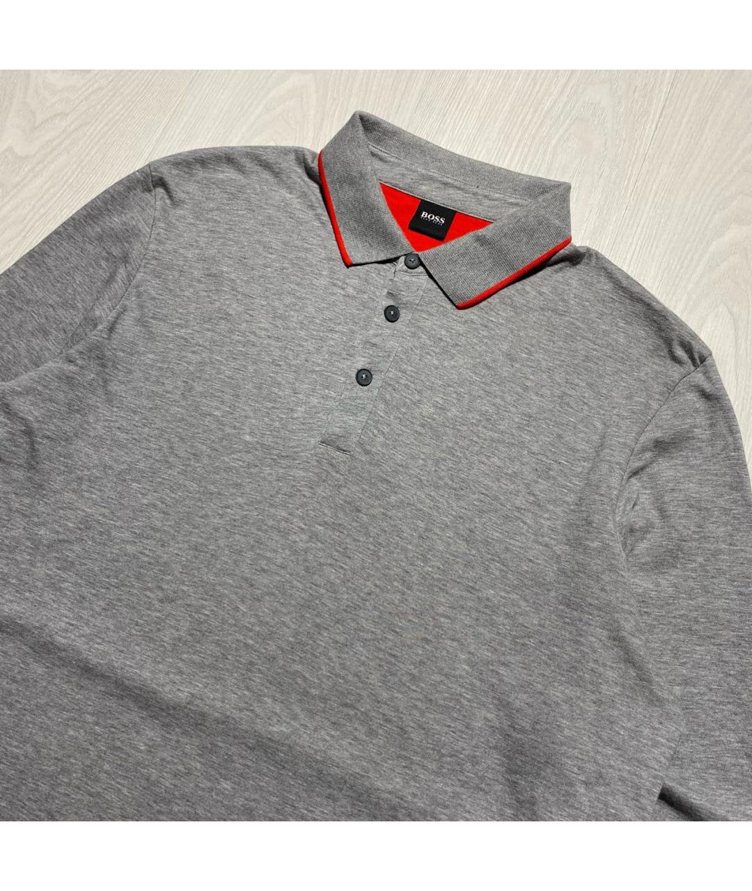HUGO BOSS Серое хлопковое поло с длинным рукавом, фото 2