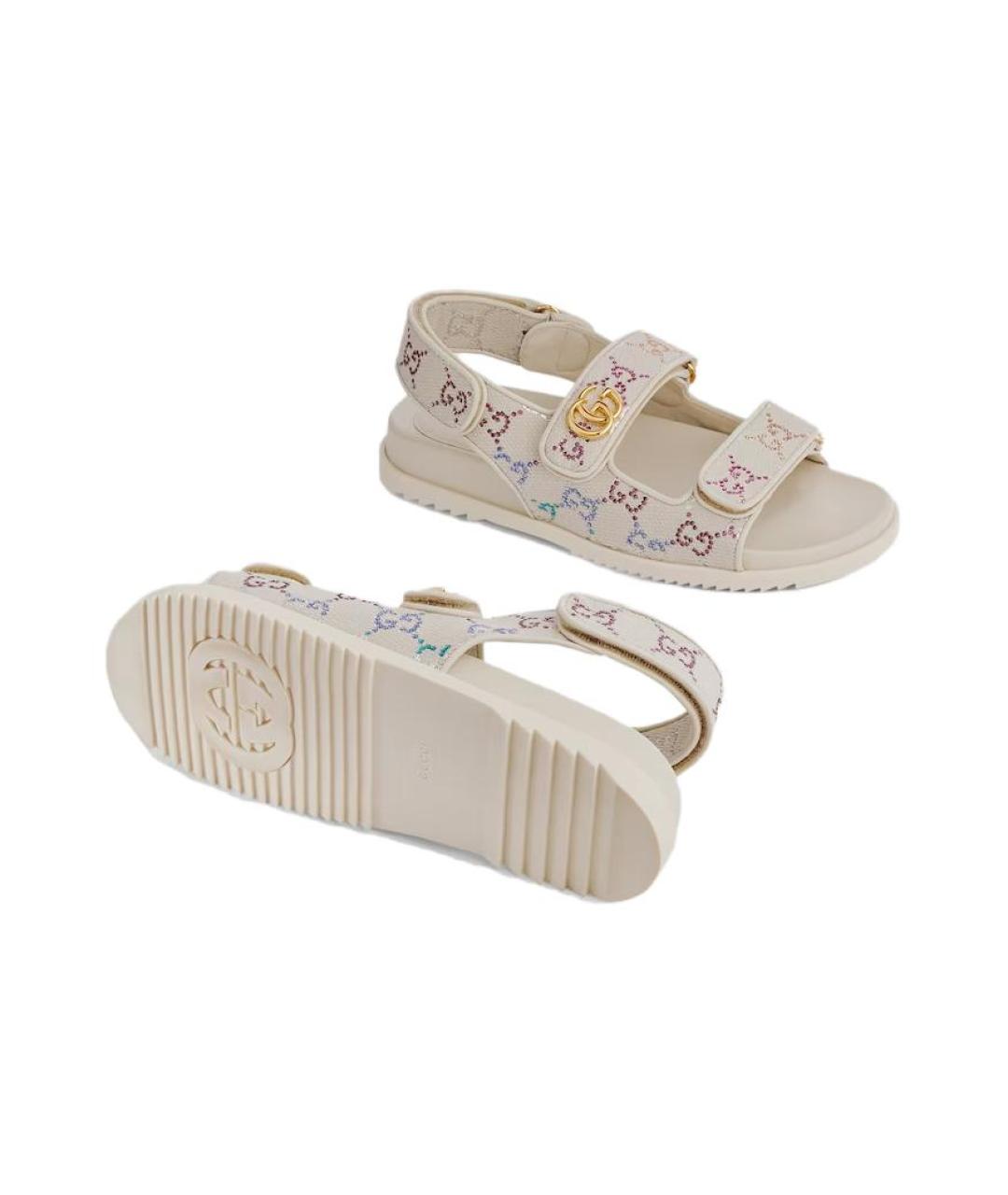 GUCCI Бежевые текстильные сандалии, фото 5