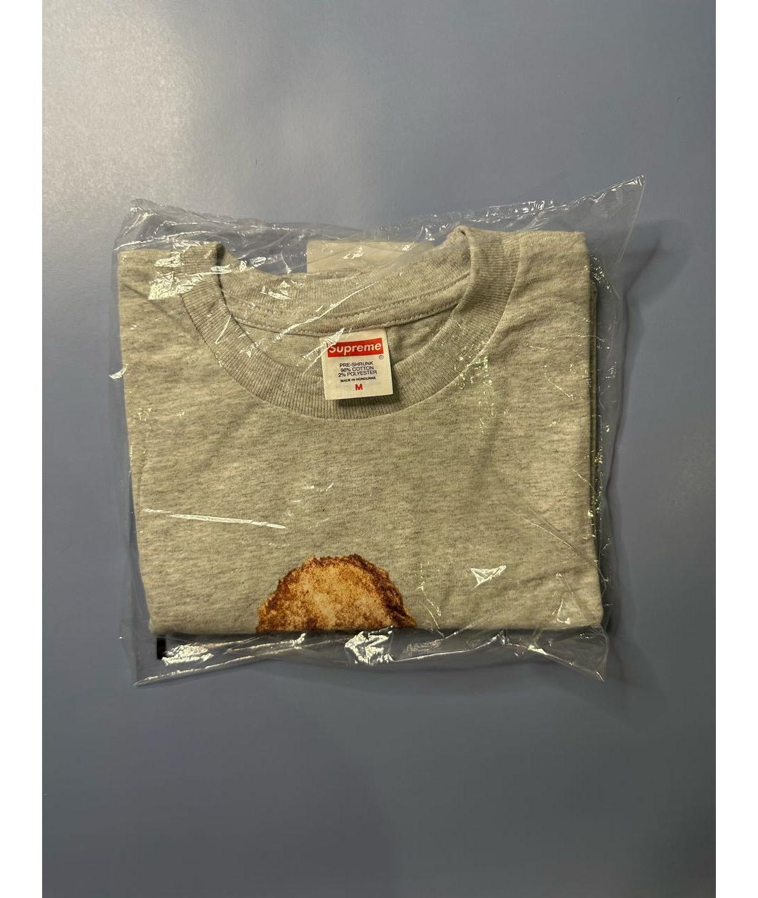 SUPREME Серая хлопковая футболка, фото 2