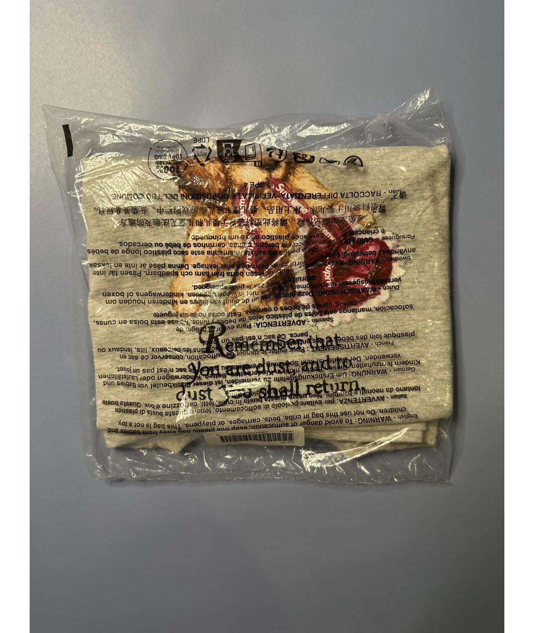 SUPREME Серая хлопковая футболка, фото 4