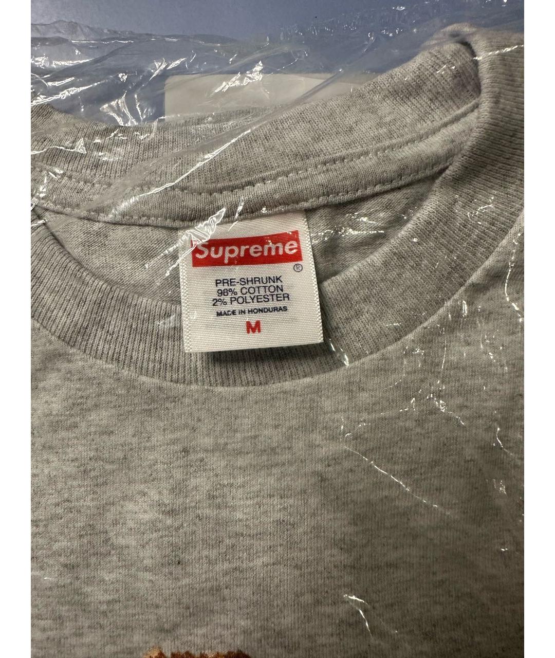 SUPREME Серая хлопковая футболка, фото 3