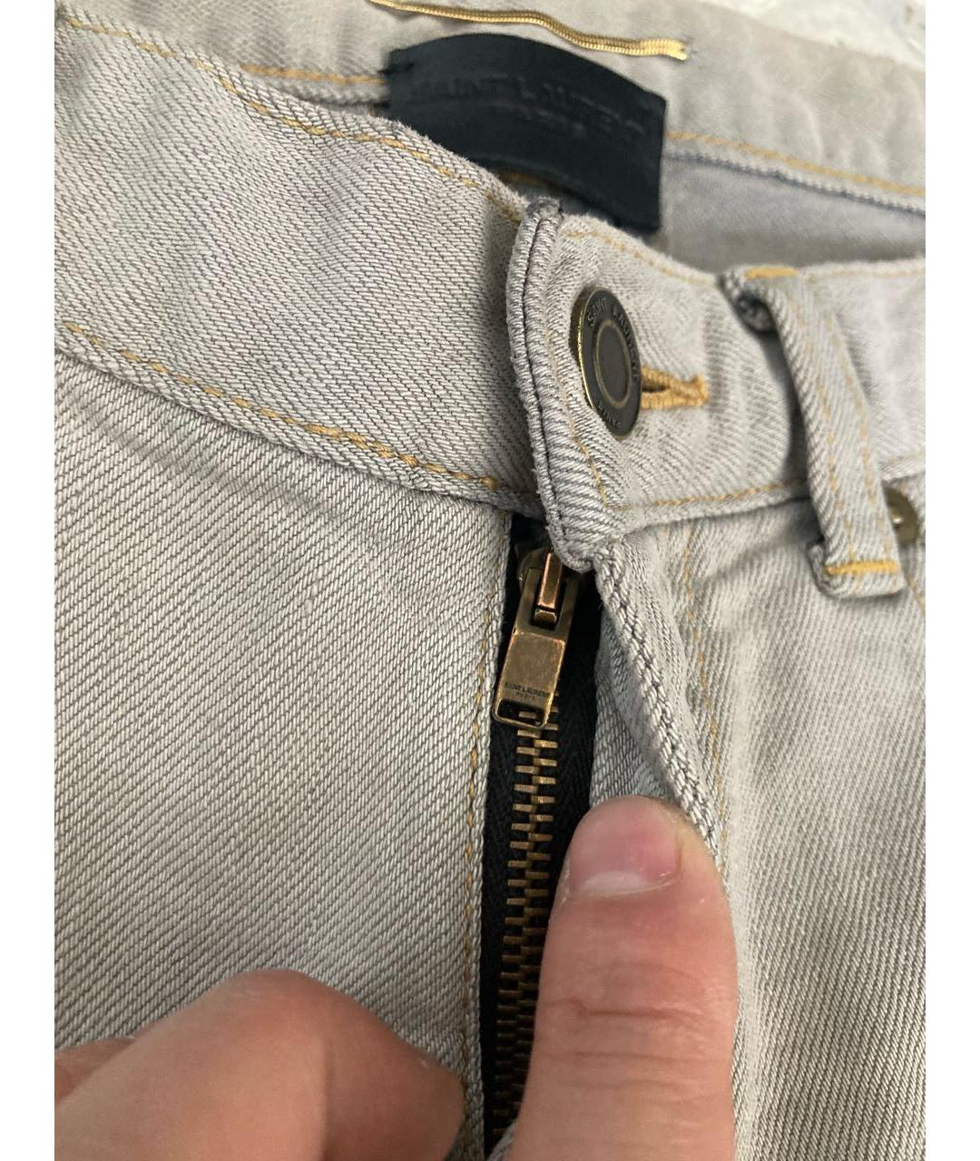 SAINT LAURENT Серые хлопко-полиэстеровые джинсы слим, фото 4