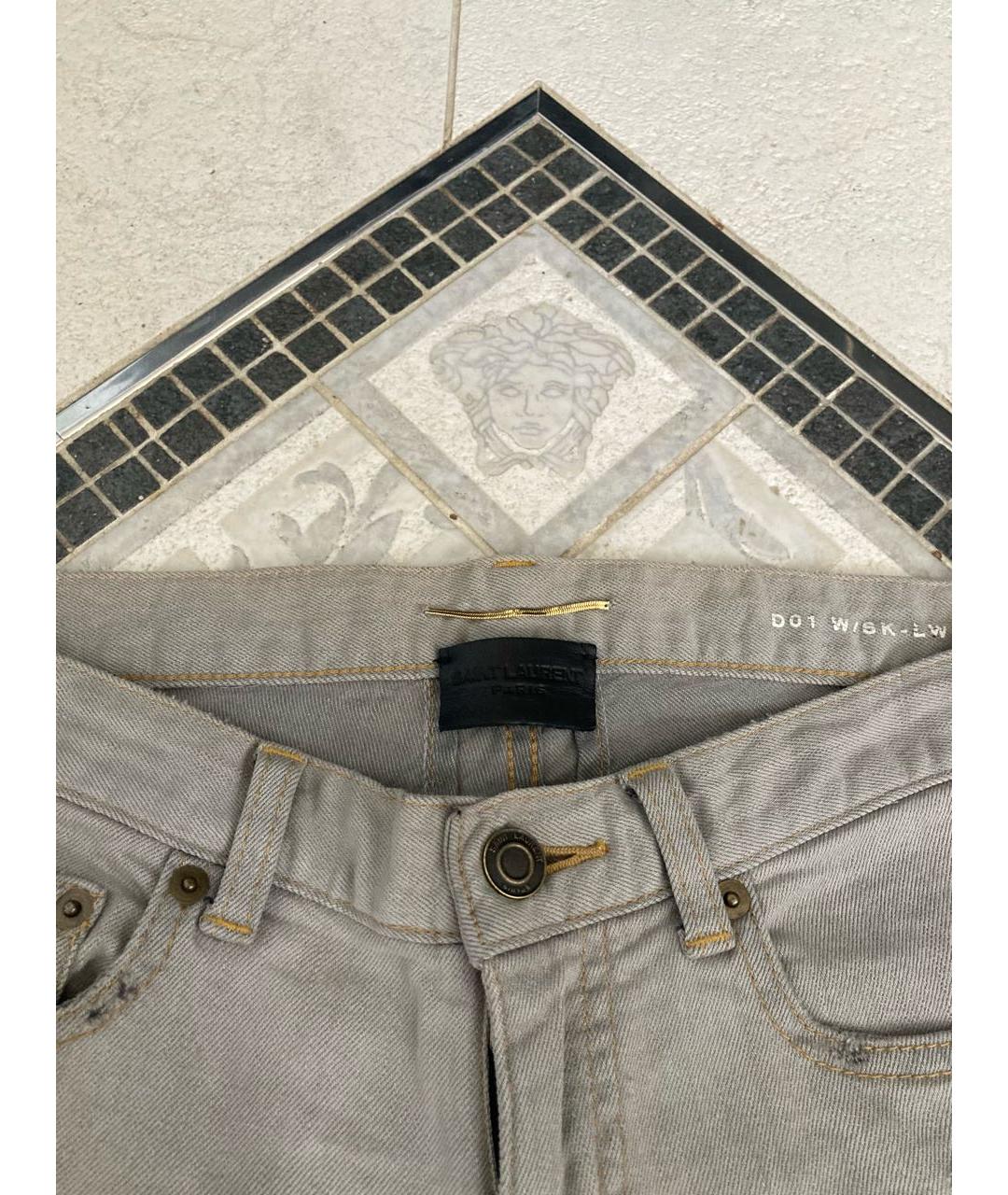 SAINT LAURENT Серые хлопко-полиэстеровые джинсы слим, фото 3