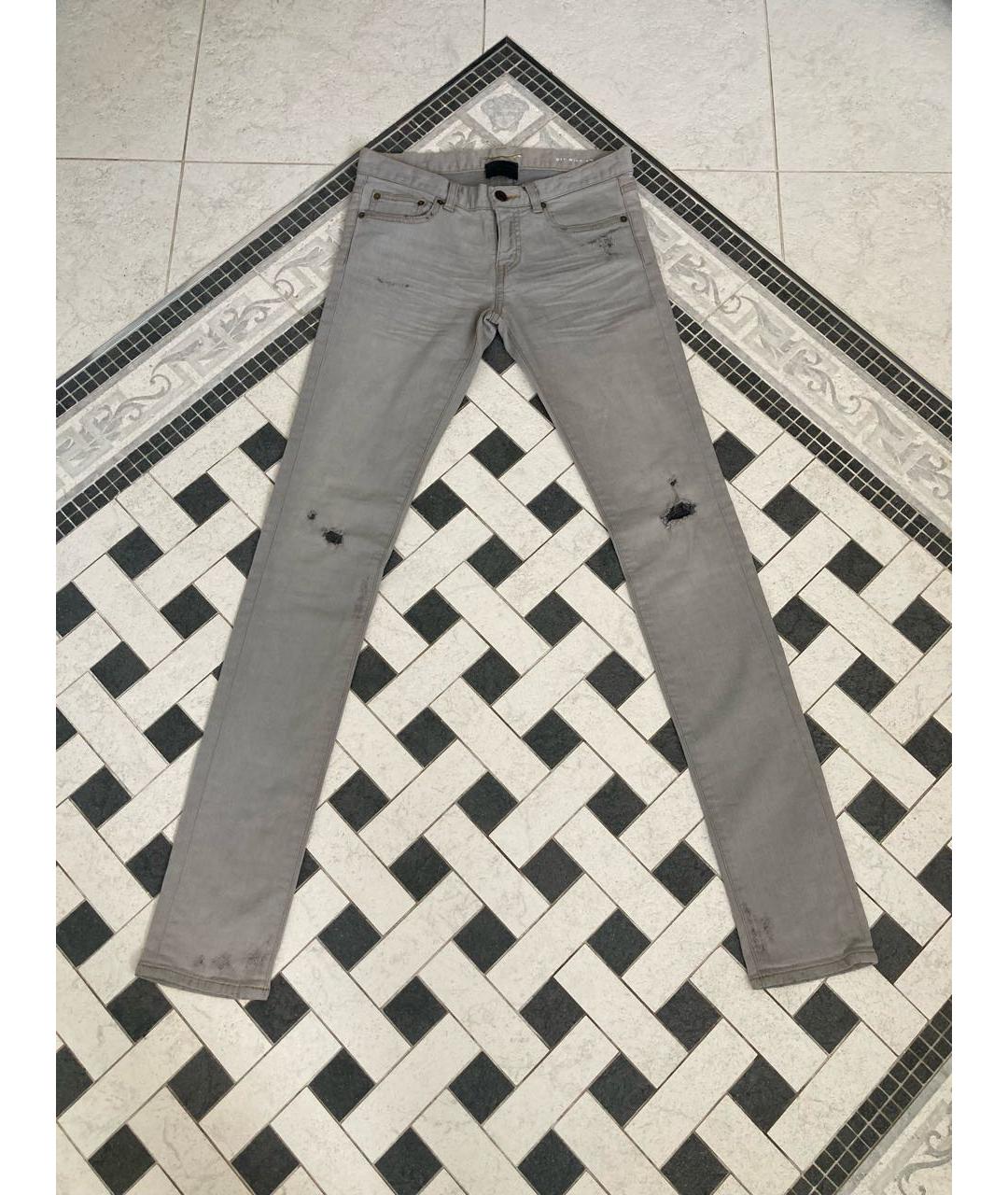 SAINT LAURENT Серые хлопко-полиэстеровые джинсы слим, фото 9