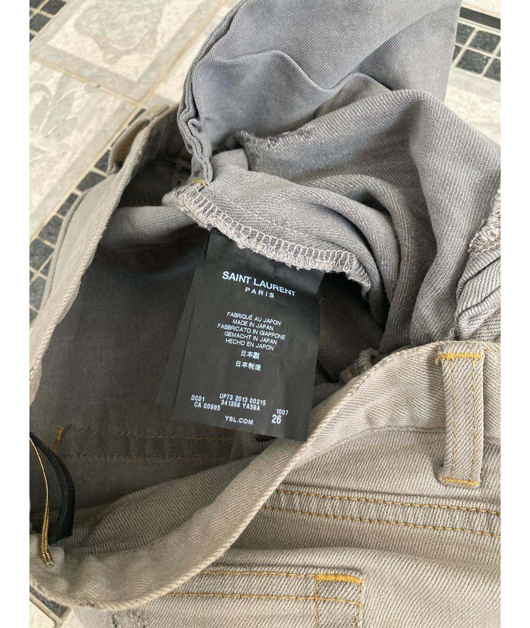 SAINT LAURENT Серые хлопко-полиэстеровые джинсы слим, фото 7