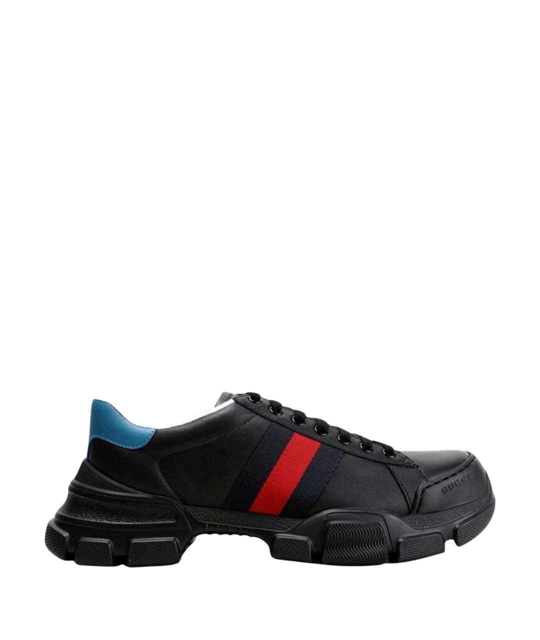 GUCCI Черные кожаные высокие кроссовки / кеды, фото 1