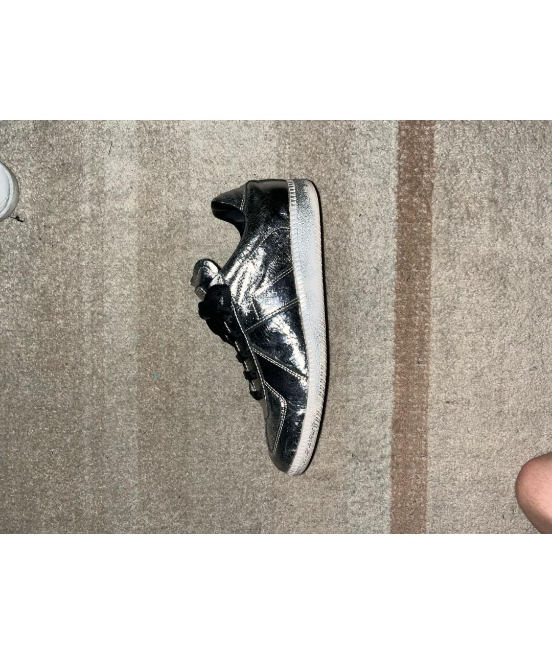 MAISON MARGIELA Серебряные кожаные низкие кроссовки / кеды, фото 8