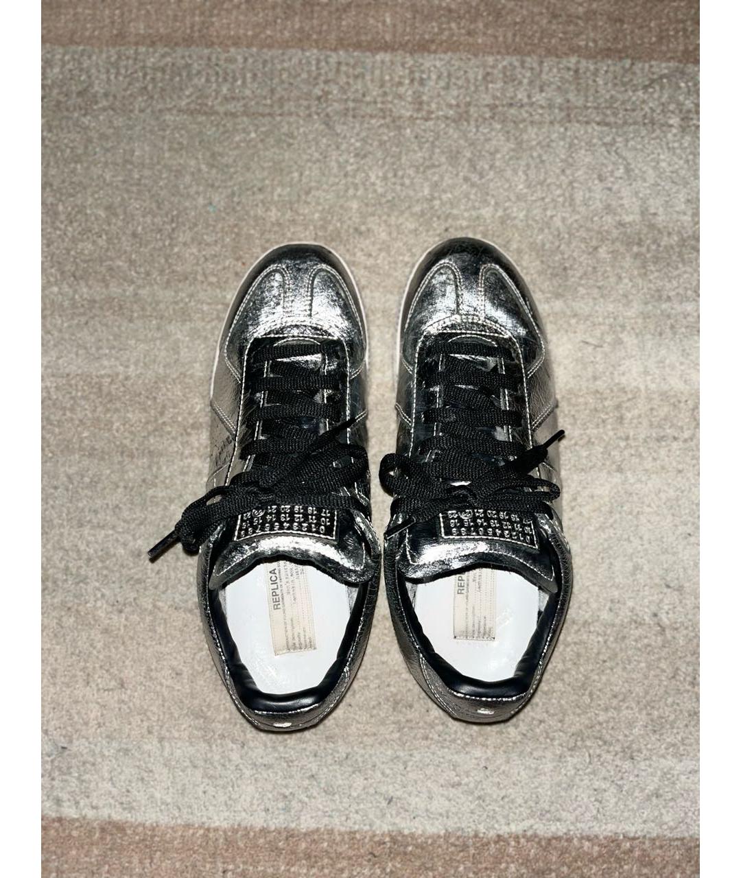 MAISON MARGIELA Серебряные кожаные низкие кроссовки / кеды, фото 3