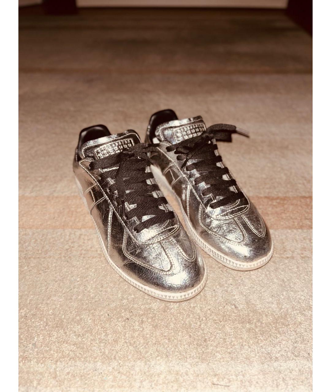 MAISON MARGIELA Серебряные кожаные низкие кроссовки / кеды, фото 2