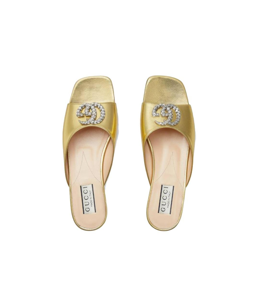 GUCCI Золотые кожаные сандалии, фото 3