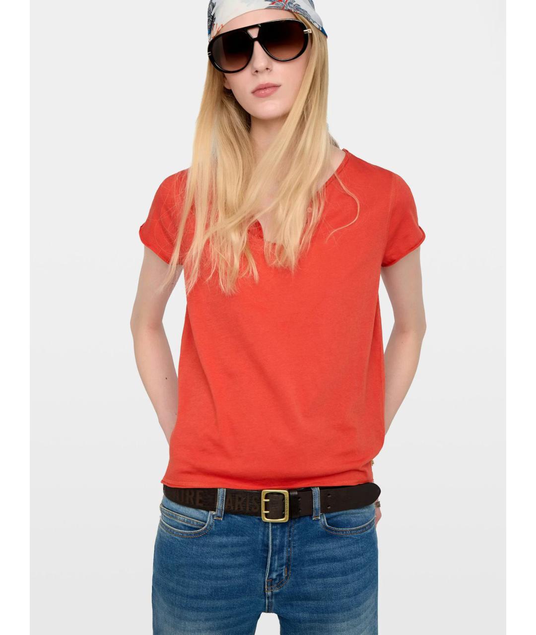 ZADIG & VOLTAIRE Оранжевая хлопковая футболка, фото 4