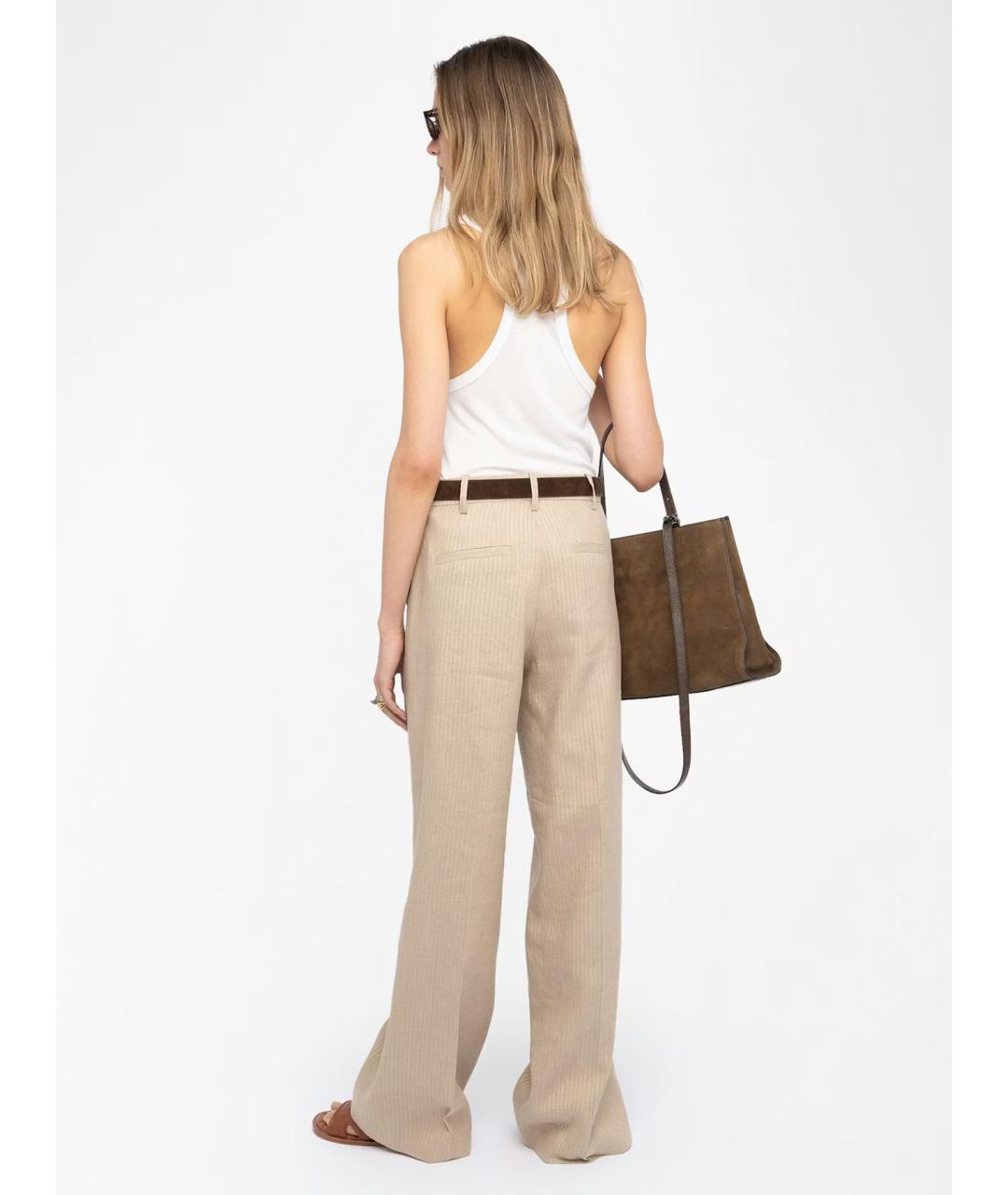 ZADIG & VOLTAIRE Бежевые шерстяные брюки широкие, фото 3