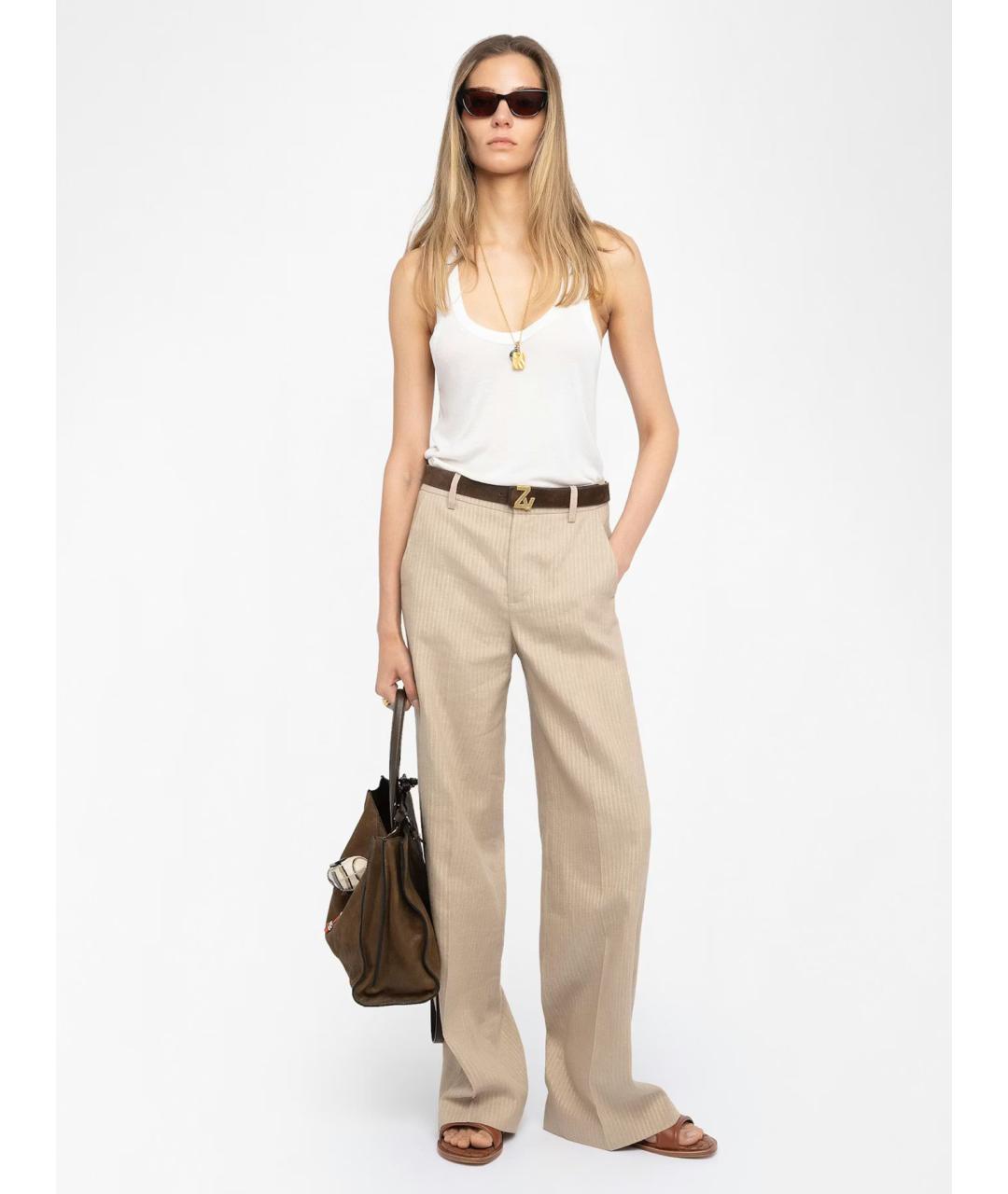 ZADIG & VOLTAIRE Бежевые шерстяные брюки широкие, фото 2